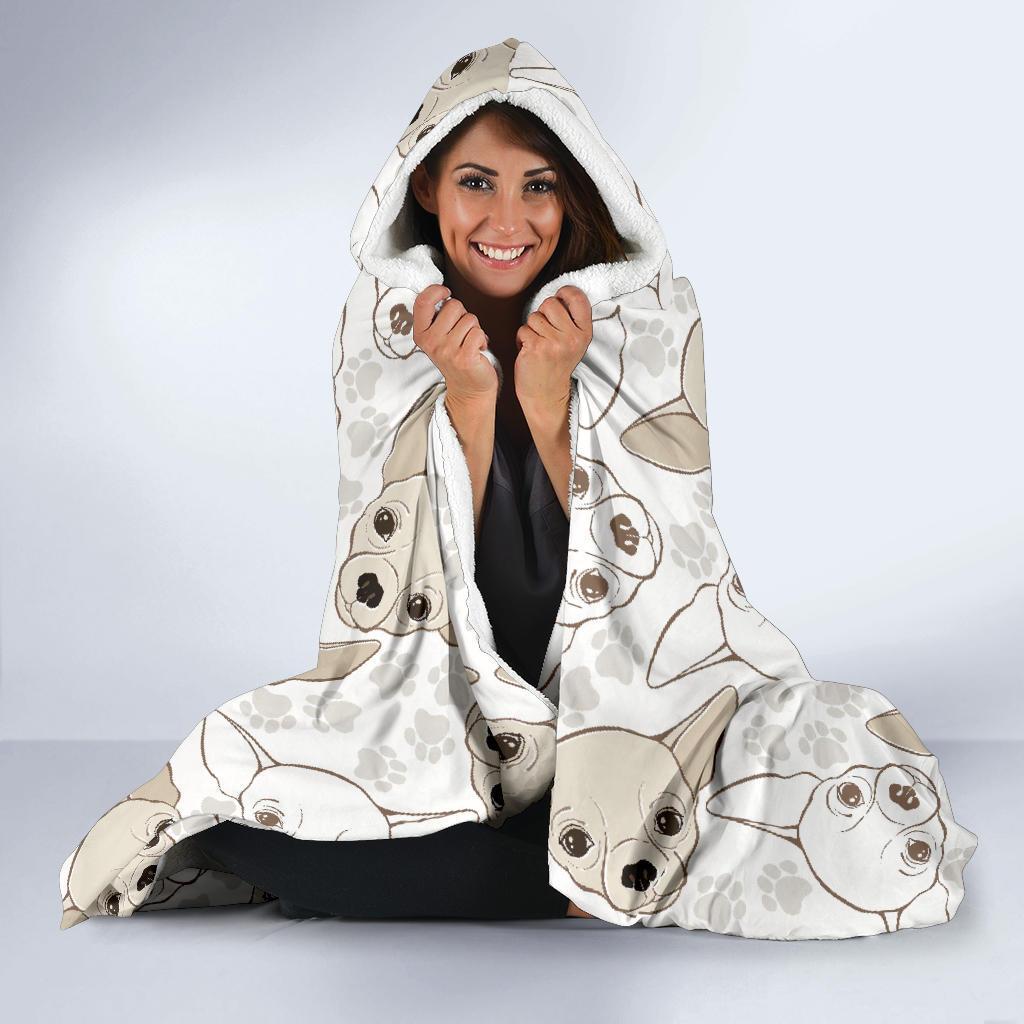 Chihuahua Pattern Print Hooded Blanket-grizzshop