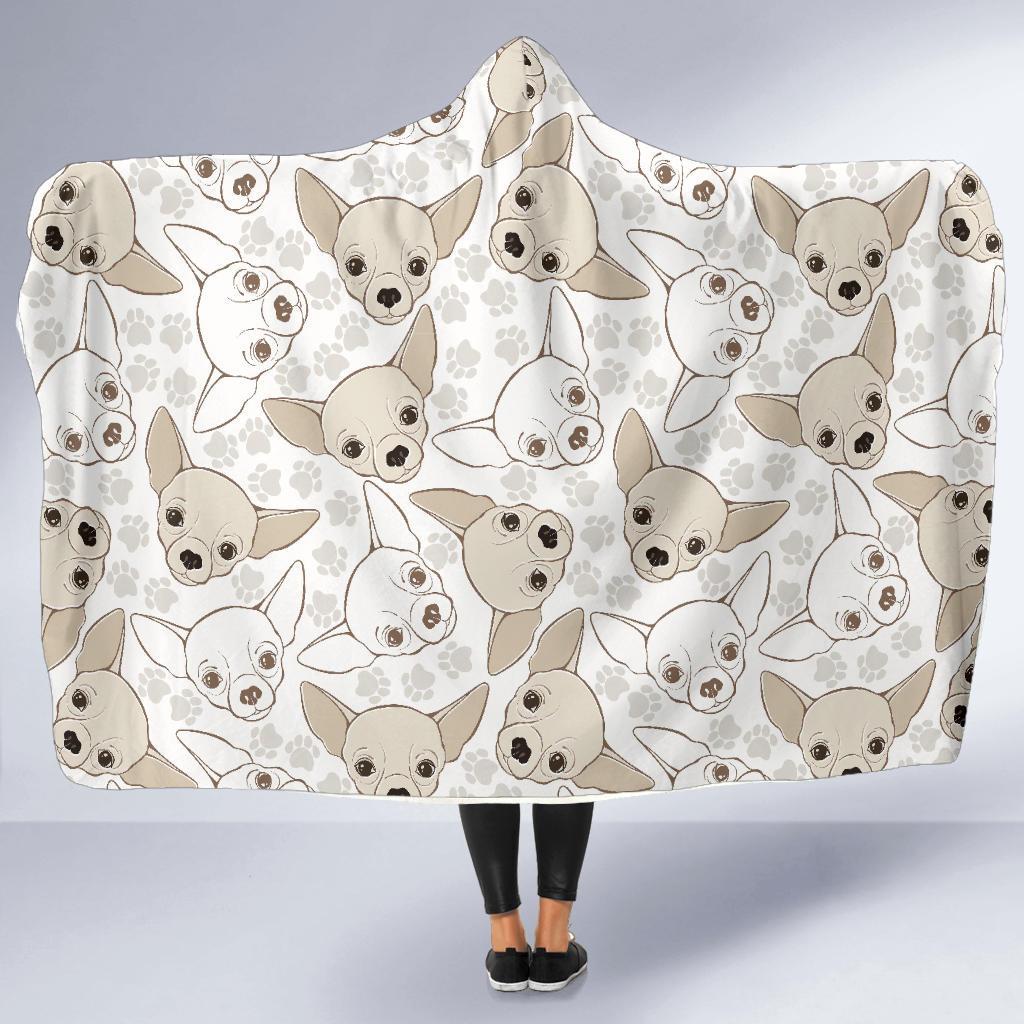 Chihuahua Pattern Print Hooded Blanket-grizzshop