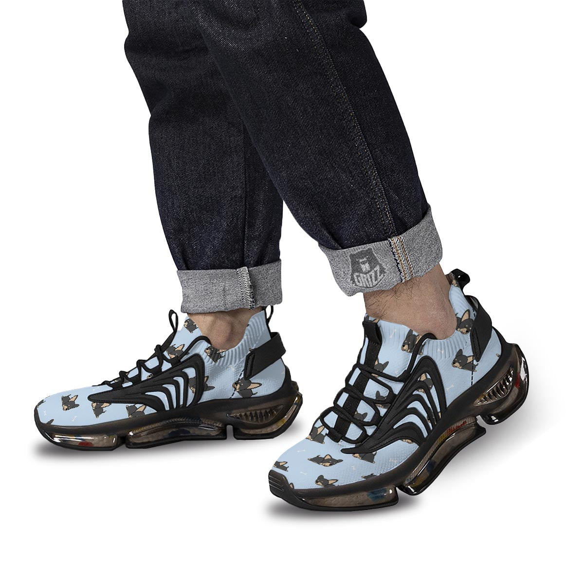 Chihuahua Sleeping Print Pattern Black Gym Shoes-grizzshop
