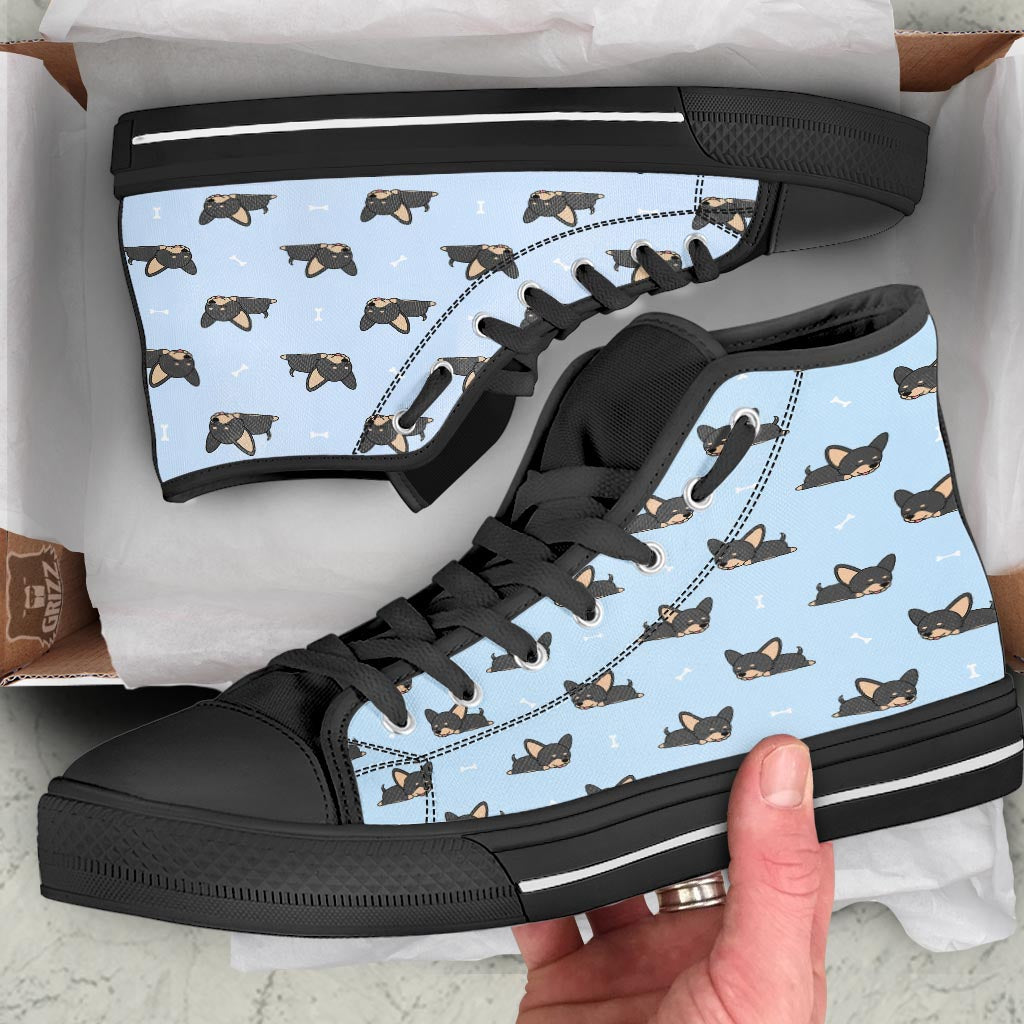Chihuahua Sleeping Print Pattern Black High Top Shoes-grizzshop