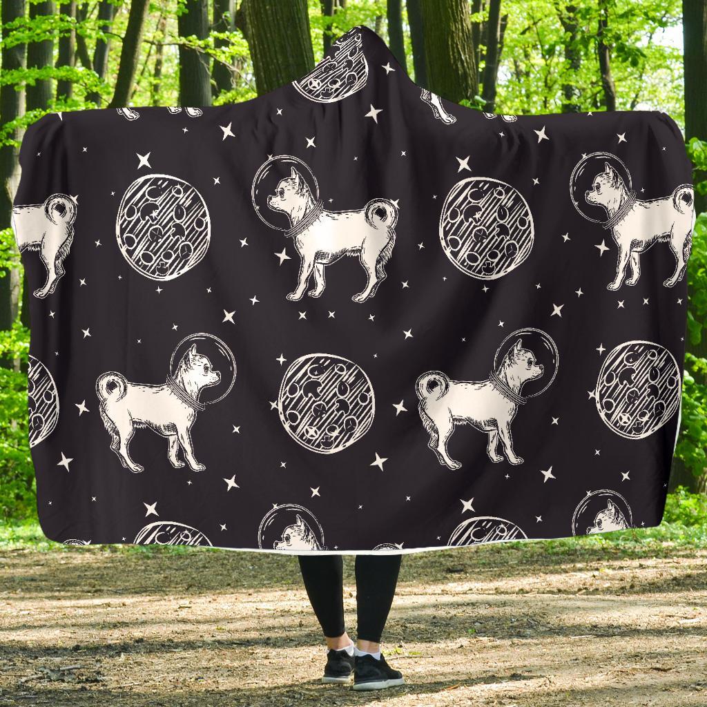 Chihuahua Space Pattern Print Hooded Blanket-grizzshop