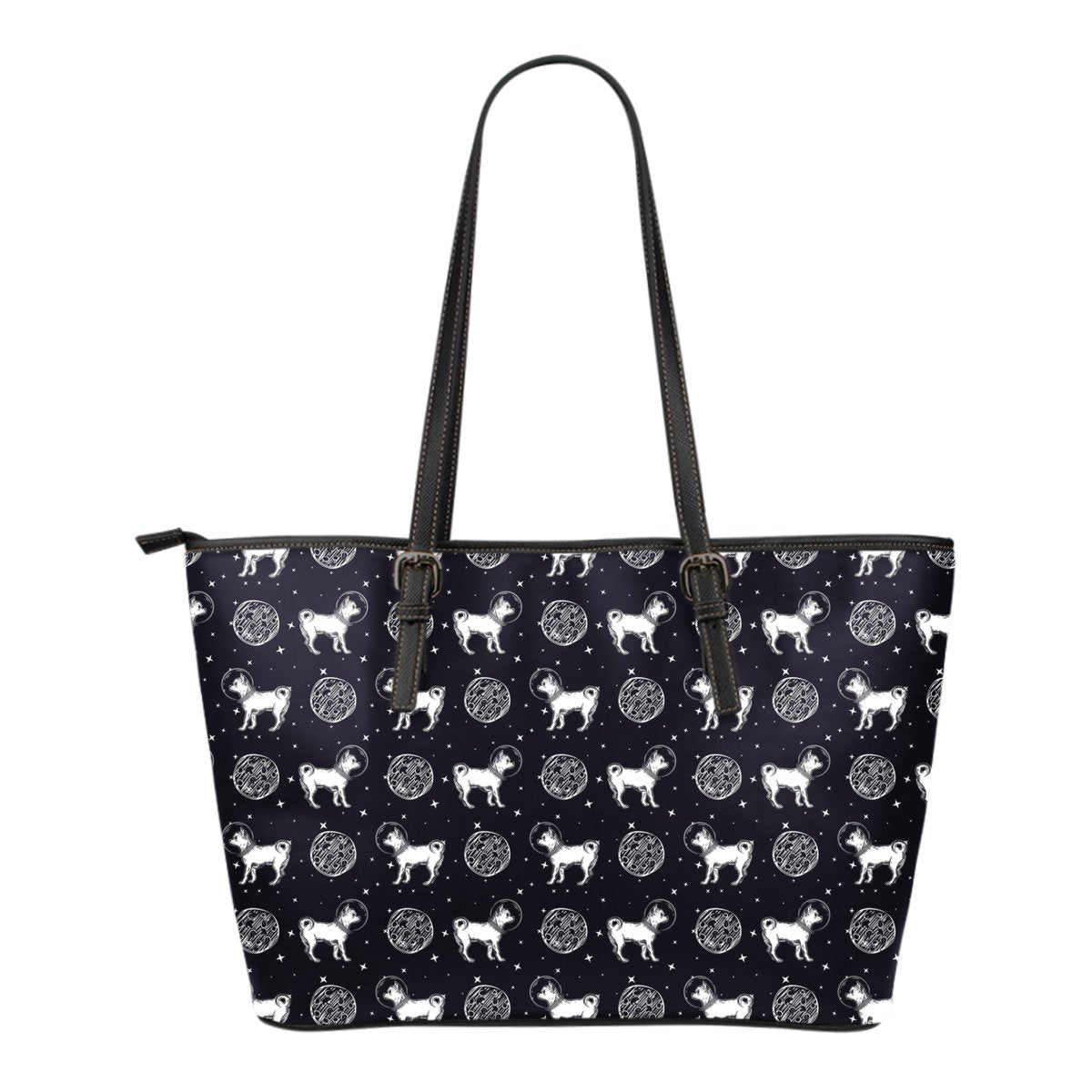 Chihuahua Space Pattern Print Leather Tote Bag-grizzshop