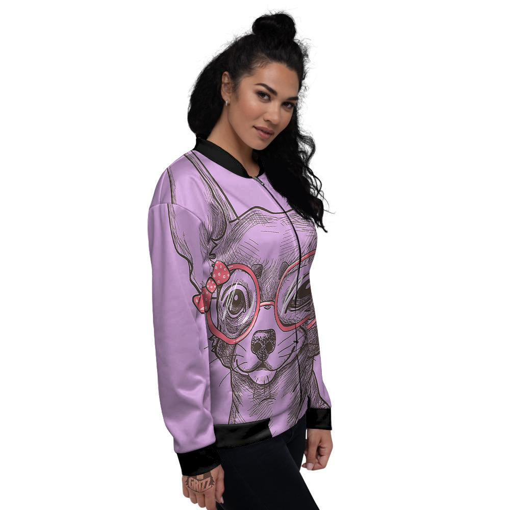 Chihuahua With Glasses Cute Print Women's Bomber Jacket-grizzshop