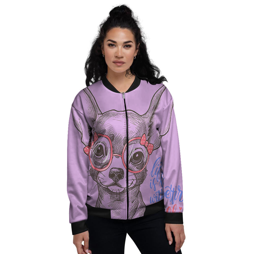 Chihuahua With Glasses Cute Print Women's Bomber Jacket-grizzshop
