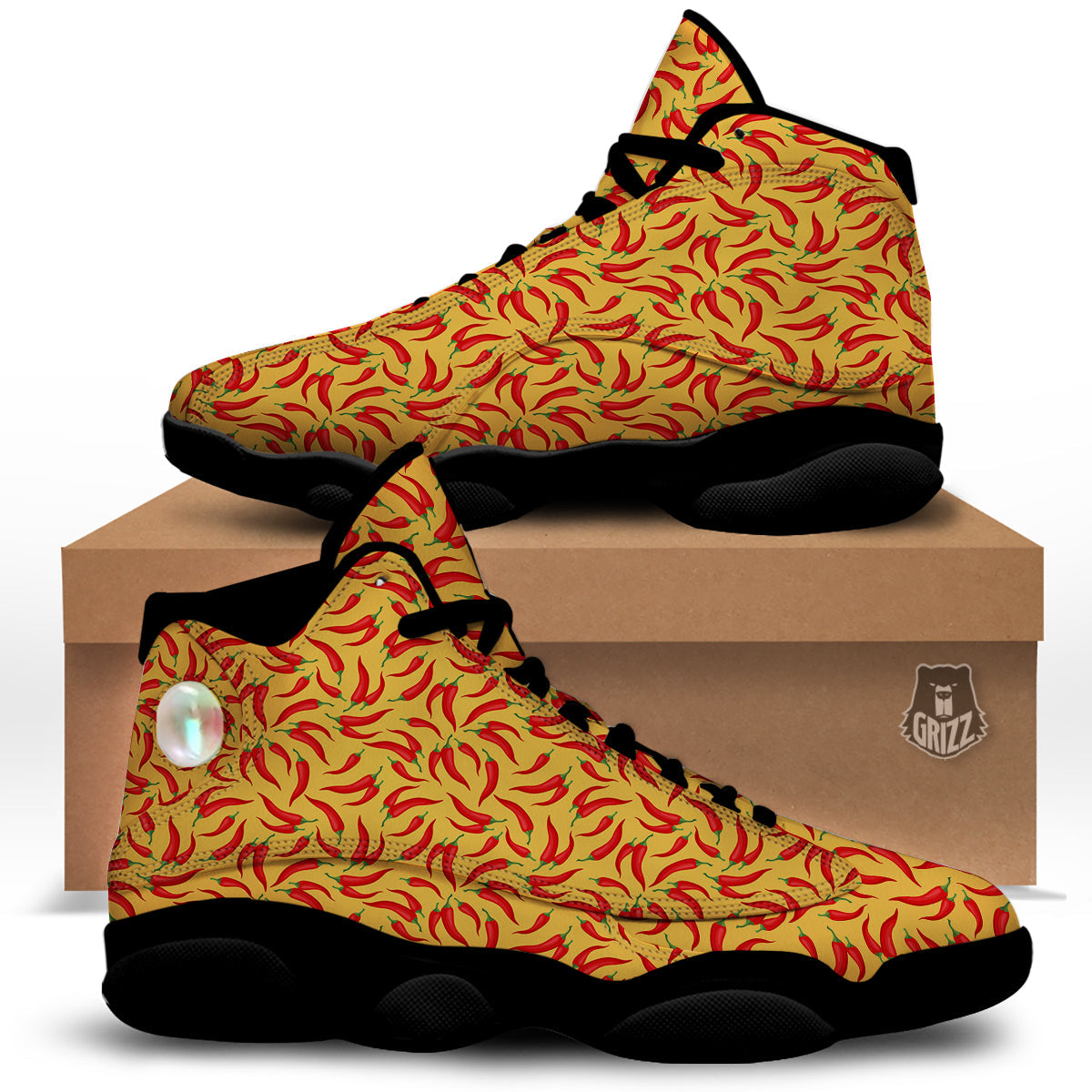 Chili Pepper And Orange Print Pattern Black Basketball Shoes-grizzshop