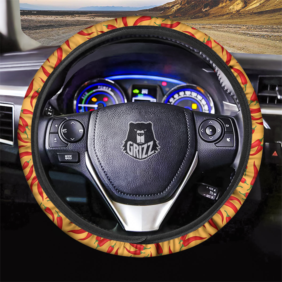 Chili Pepper And Orange Print Pattern Car Steering Wheel Cover-grizzshop