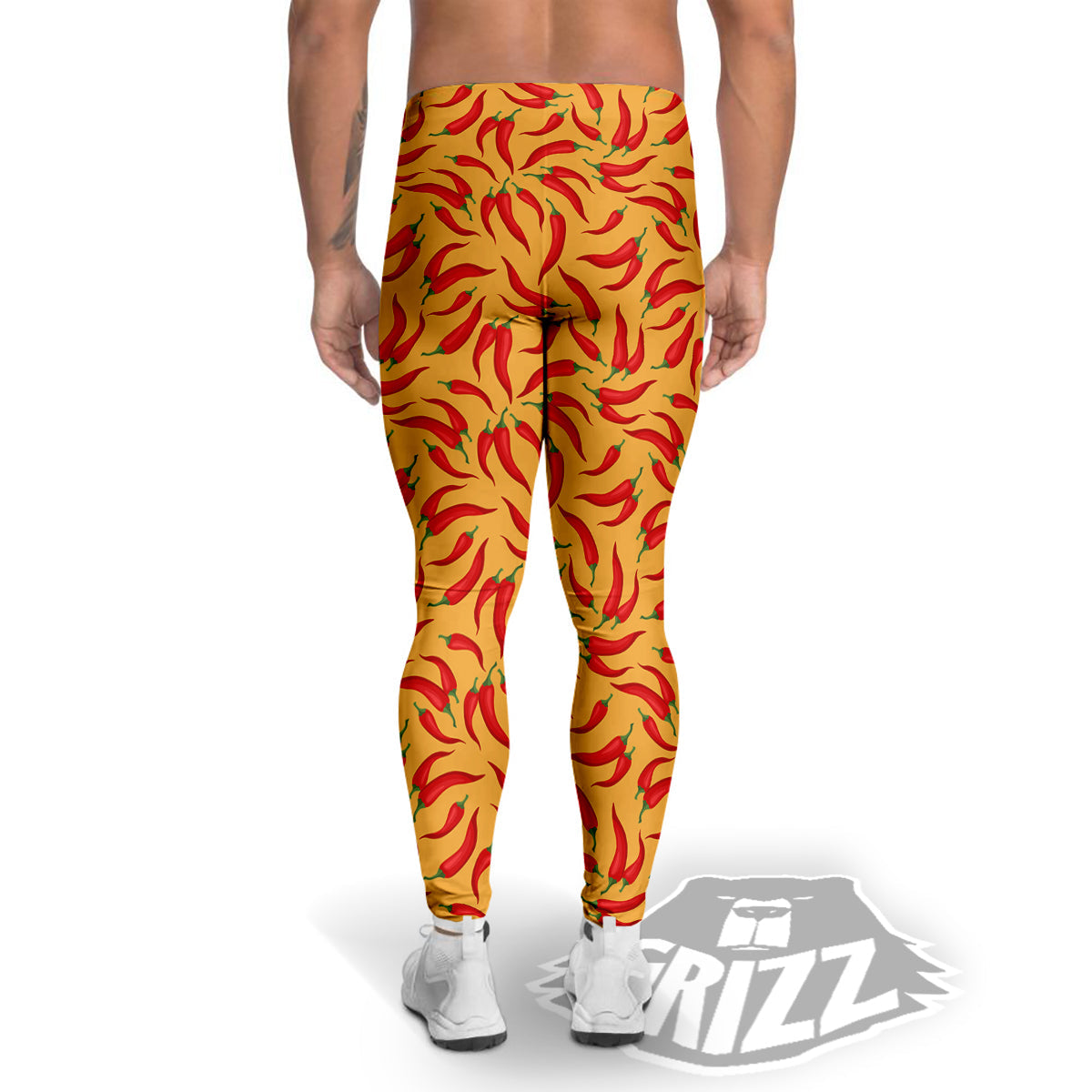 Chili Pepper And Orange Print Pattern Men's Leggings-grizzshop