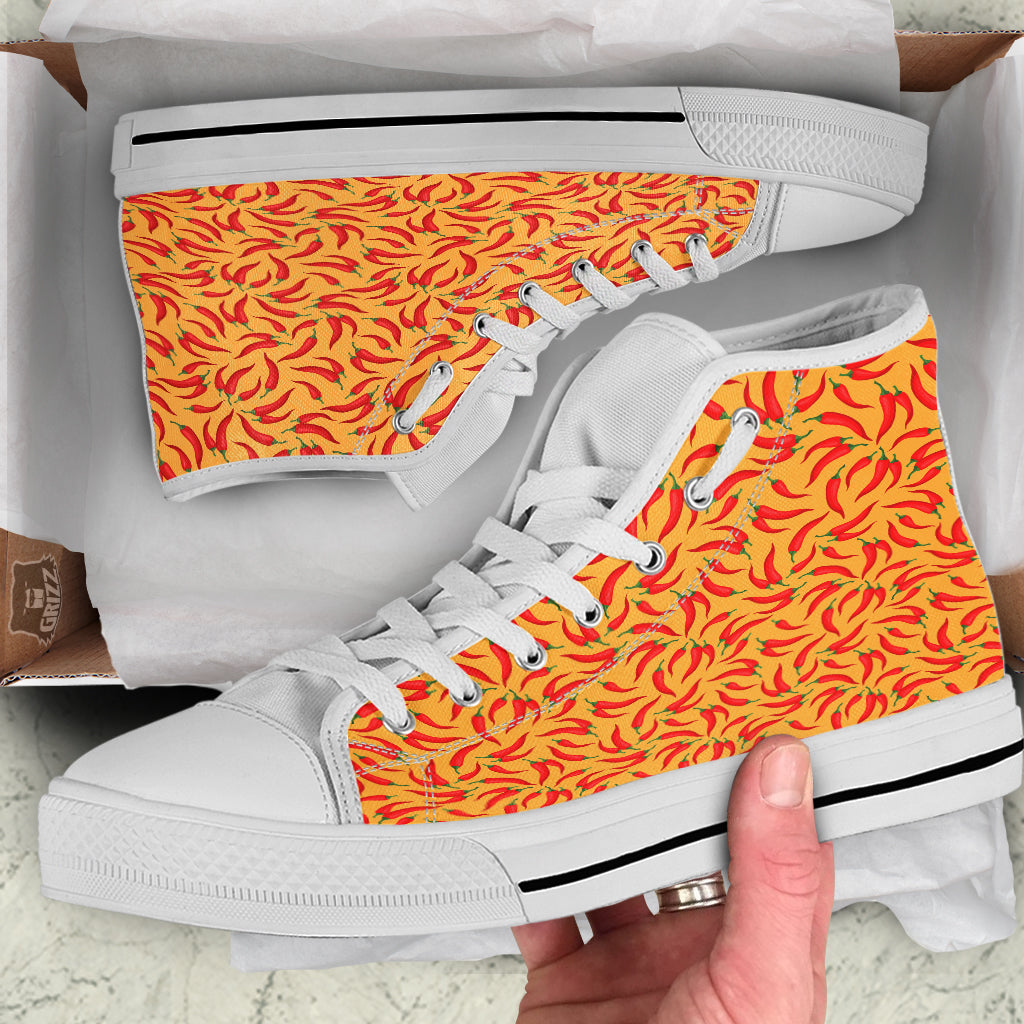 Chili Pepper And Orange Print Pattern White High Top Shoes-grizzshop