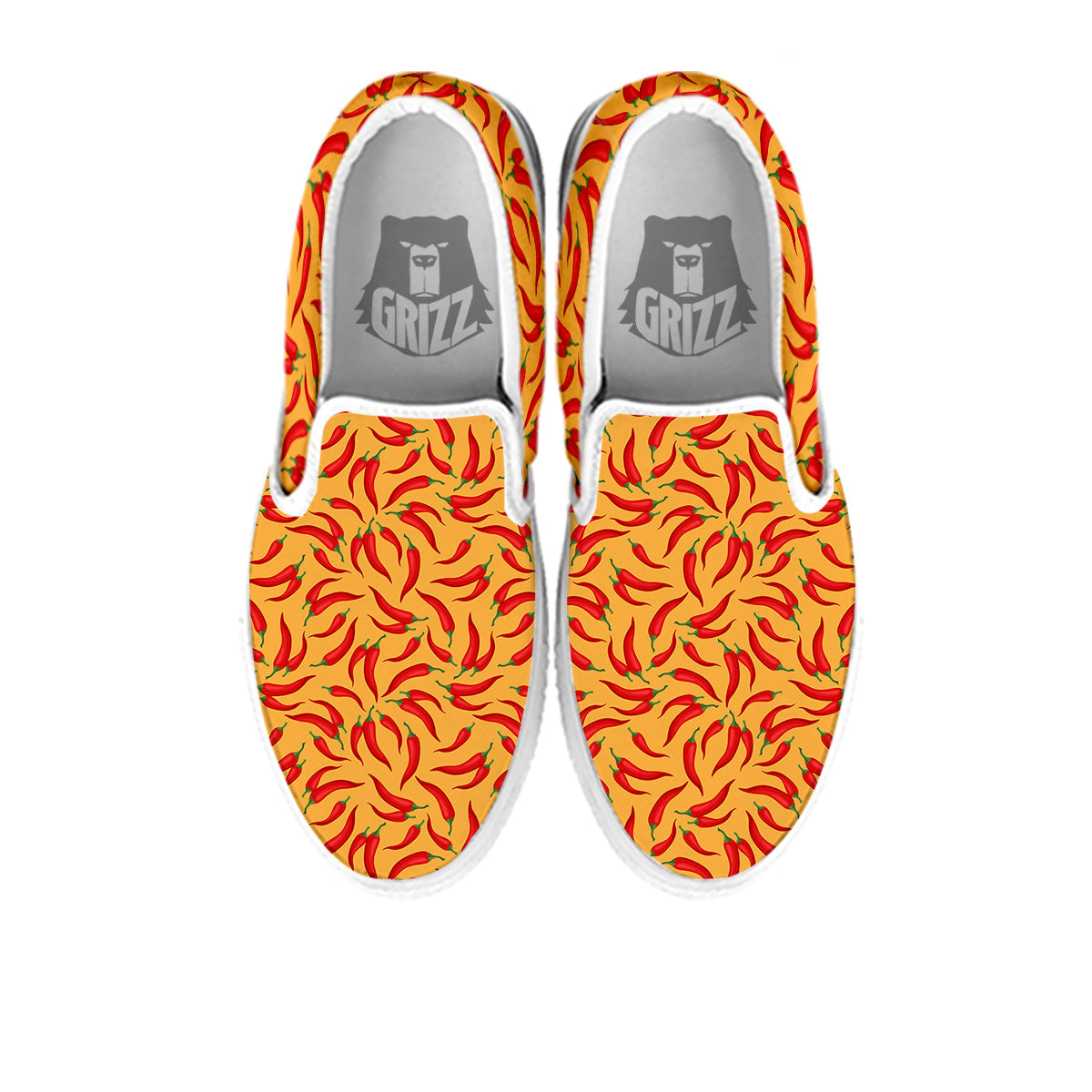 Chili Pepper And Orange Print Pattern White Slip On Shoes-grizzshop