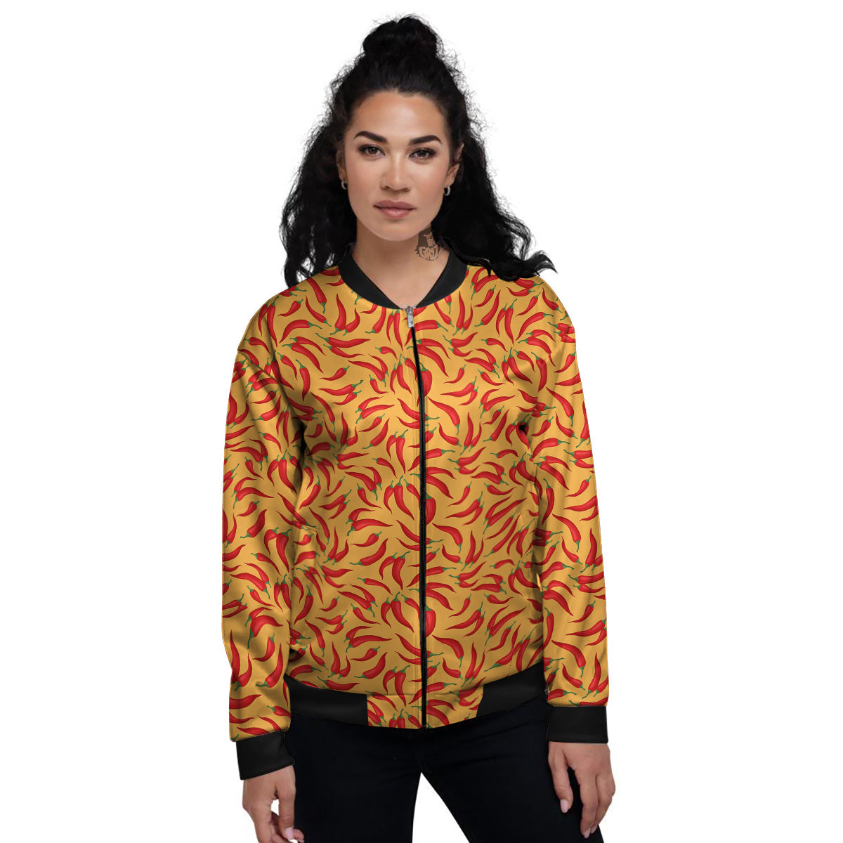 Chili Pepper And Orange Print Pattern Women's Bomber Jacket-grizzshop
