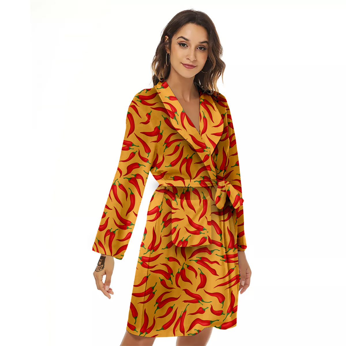 Chili Pepper And Orange Print Pattern Women's Robe-grizzshop