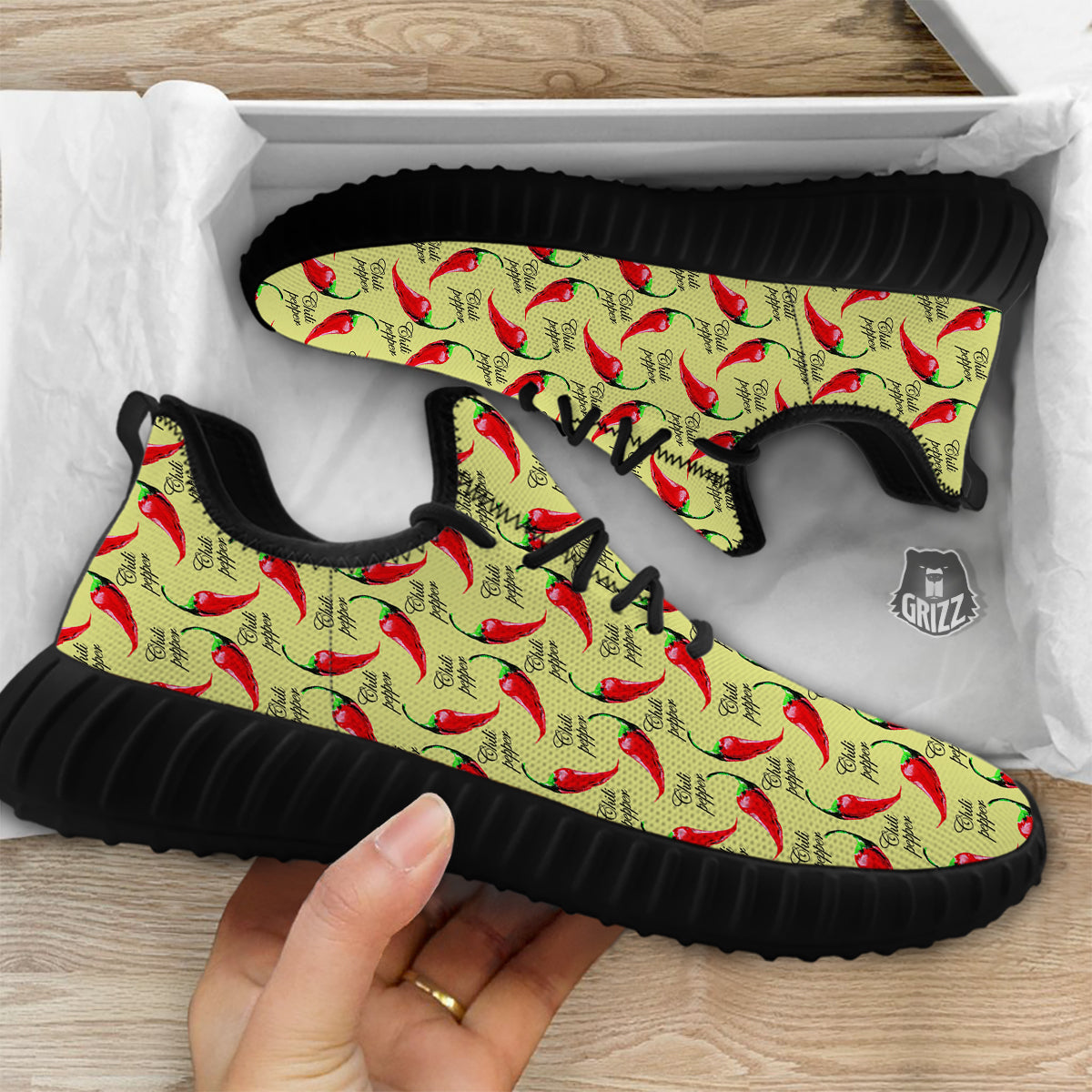 Chili Pepper Vintage Print Pattern Black Walking Shoes-grizzshop