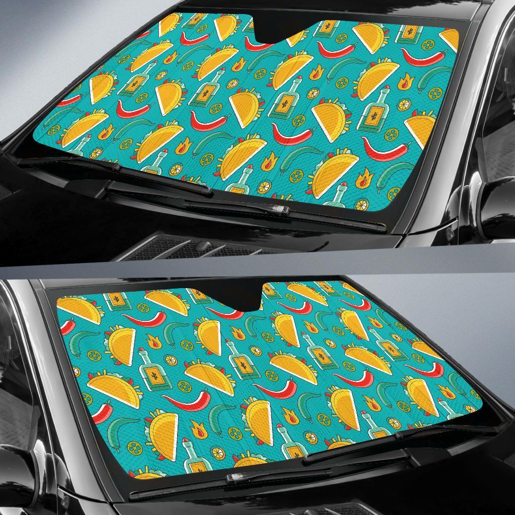 Chilli Taco Pattern Print Car Sun Shade-grizzshop