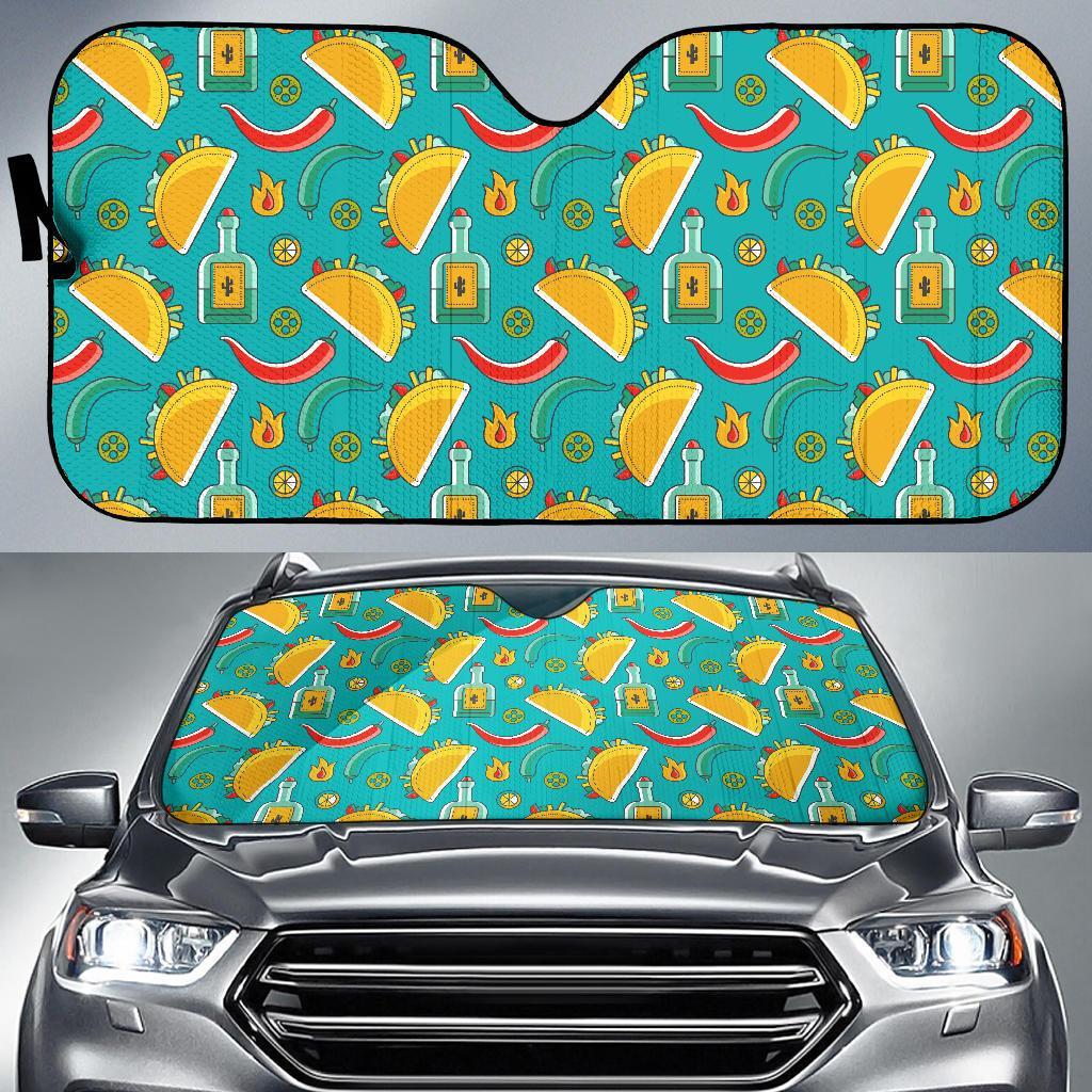 Chilli Taco Pattern Print Car Sun Shade-grizzshop