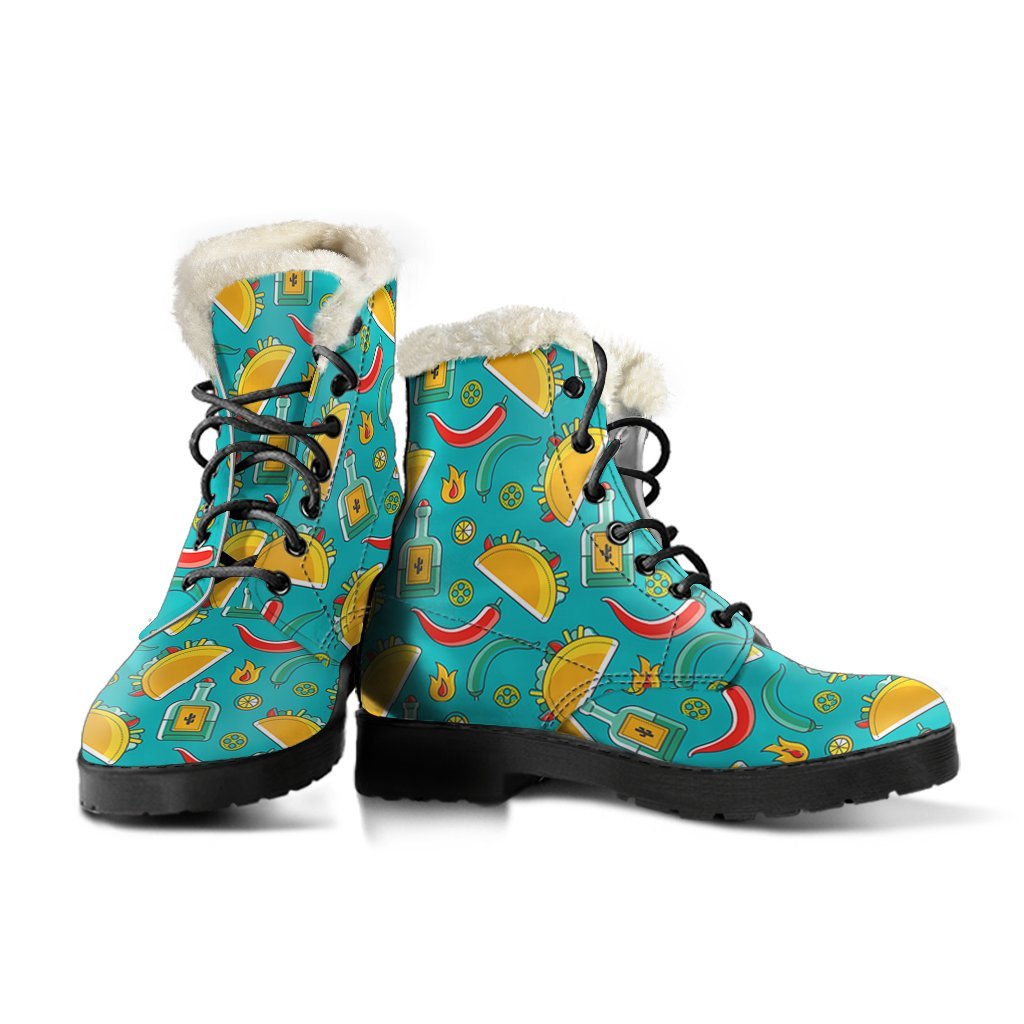 Chilli Taco Pattern Print Comfy Winter Boots-grizzshop