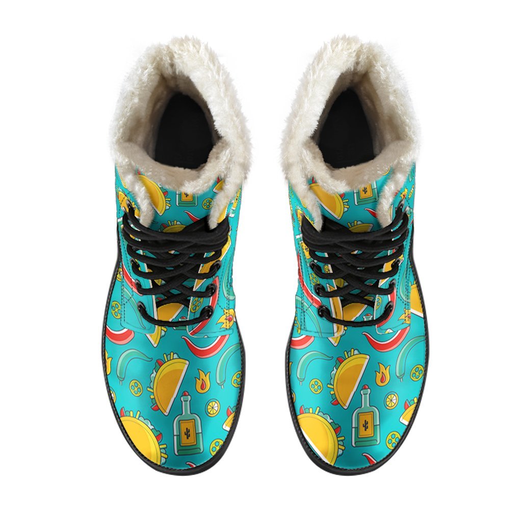Chilli Taco Pattern Print Comfy Winter Boots-grizzshop
