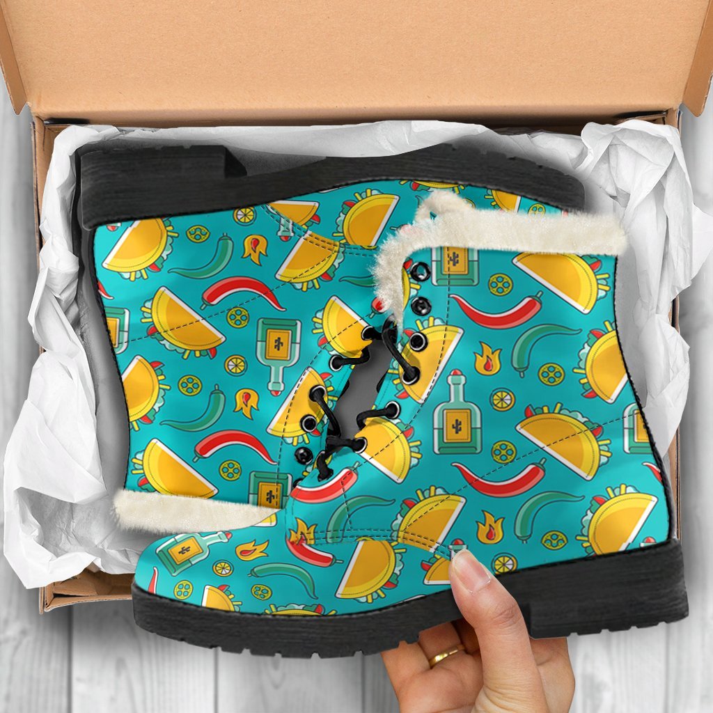 Chilli Taco Pattern Print Comfy Winter Boots-grizzshop