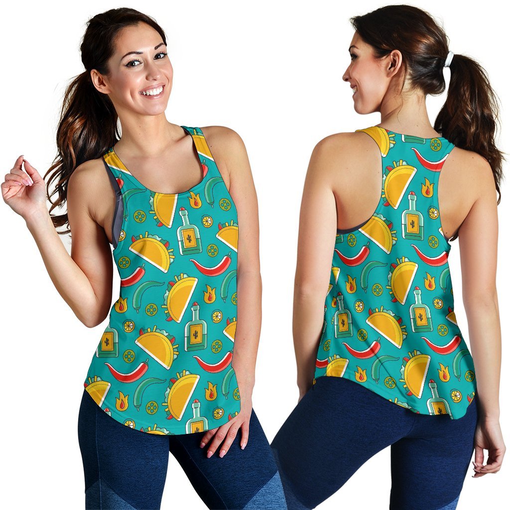 Chilli Taco Pattern Print Women's Racerback Tank Tops-grizzshop