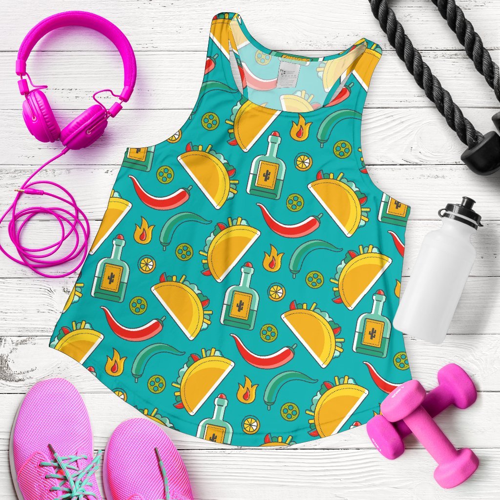 Chilli Taco Pattern Print Women's Racerback Tank Tops-grizzshop
