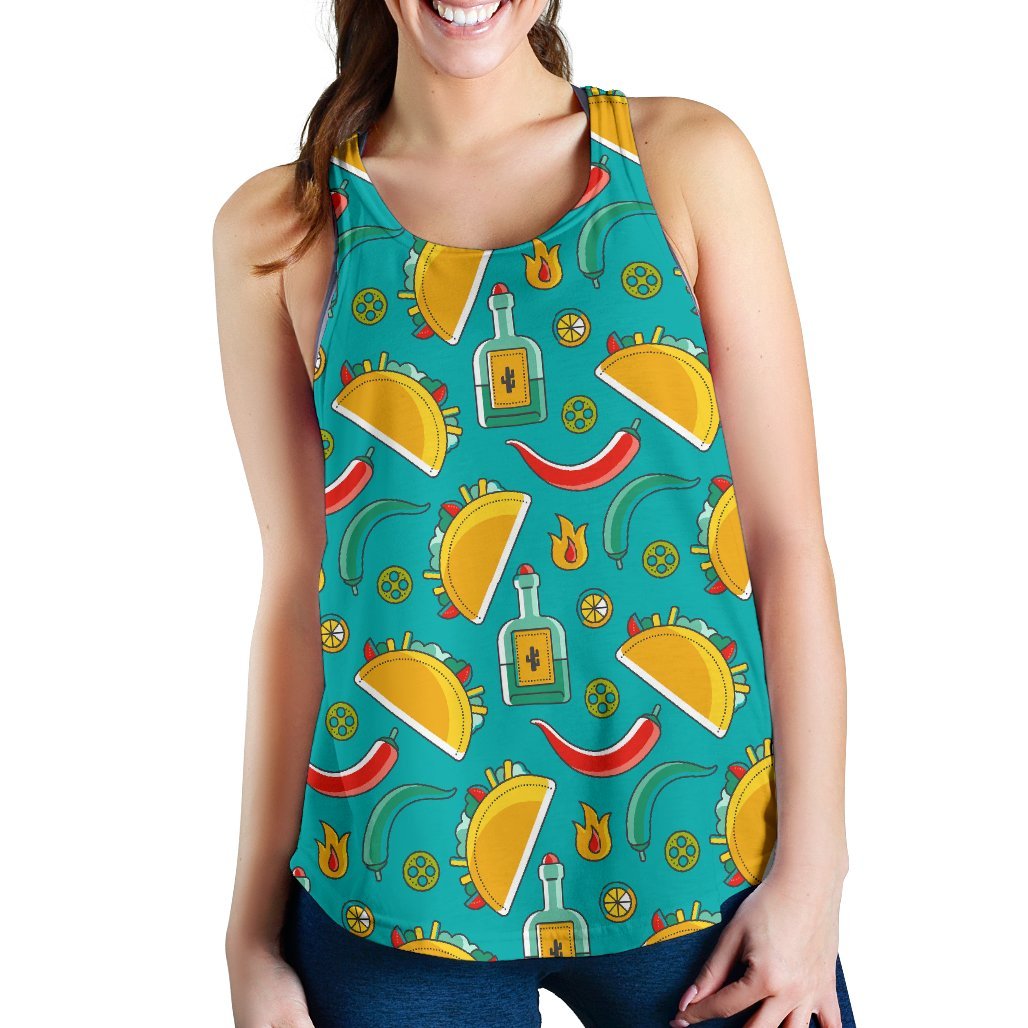 Chilli Taco Pattern Print Women's Racerback Tank Tops-grizzshop