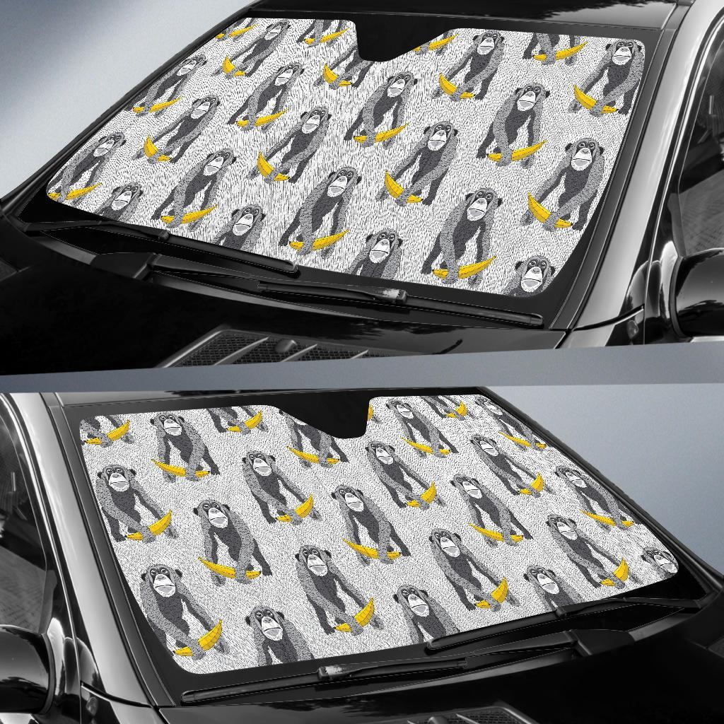 Chimp Monkey Banana Pattern Print Car Sun Shade-grizzshop