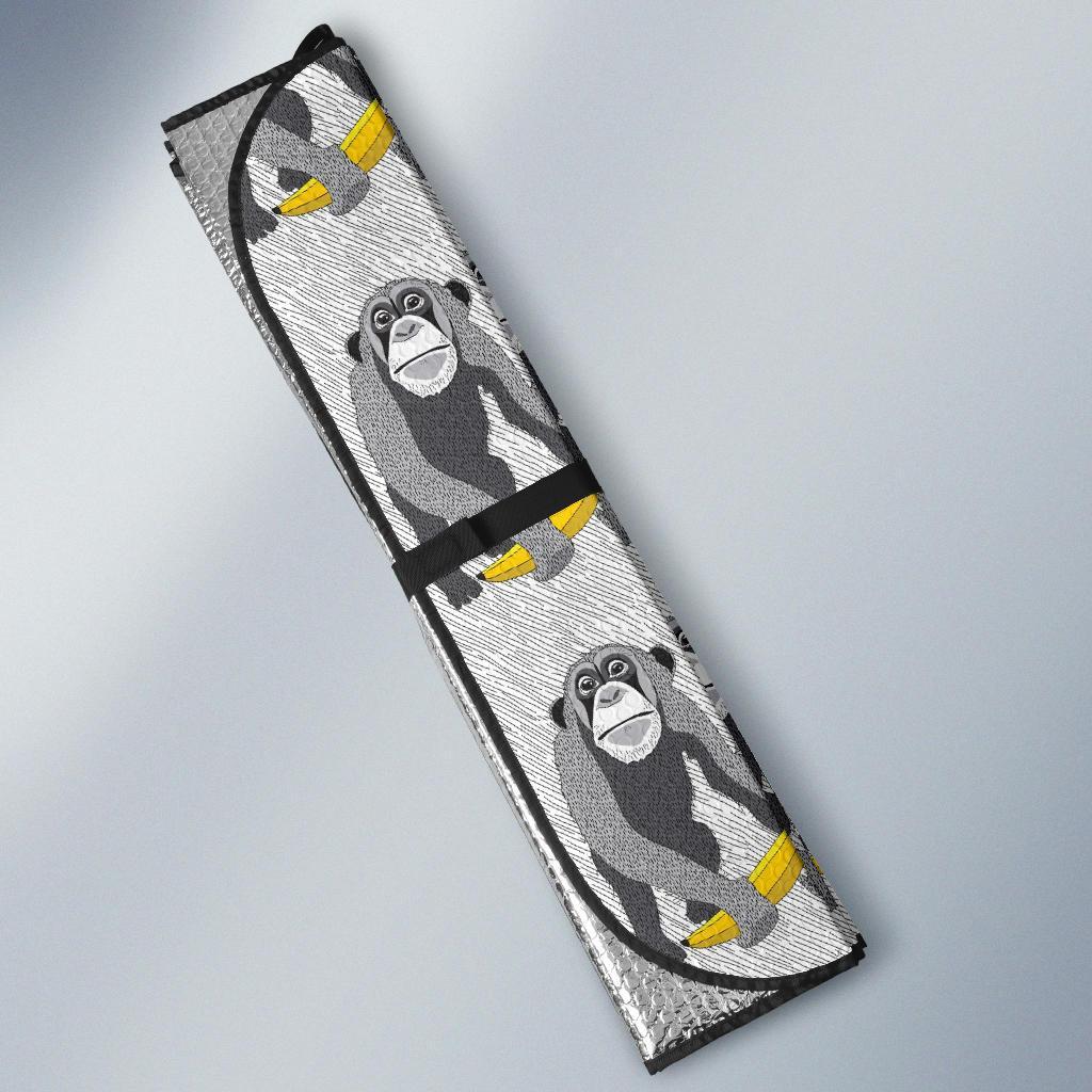 Chimp Monkey Banana Pattern Print Car Sun Shade-grizzshop