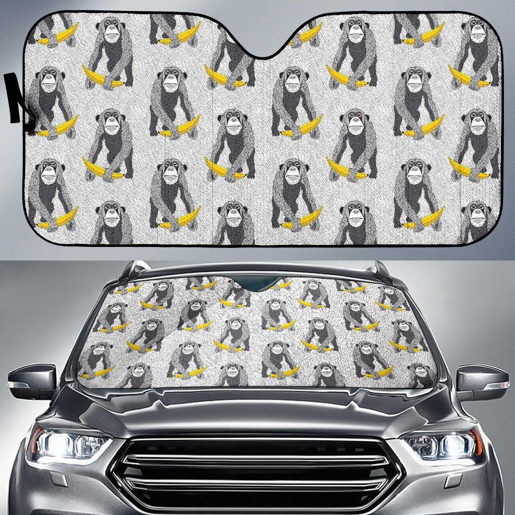 Chimp Monkey Banana Pattern Print Car Sun Shade-grizzshop