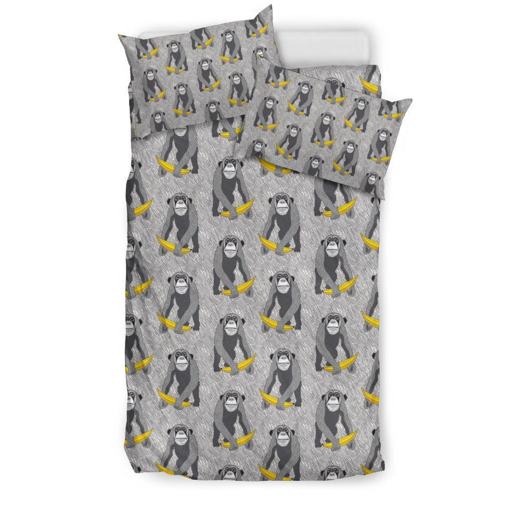Chimp Monkey Banana Pattern Print Duvet Cover Bedding Set-grizzshop