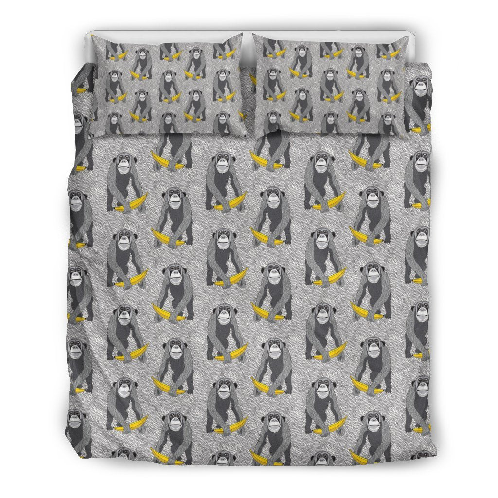 Chimp Monkey Banana Pattern Print Duvet Cover Bedding Set-grizzshop