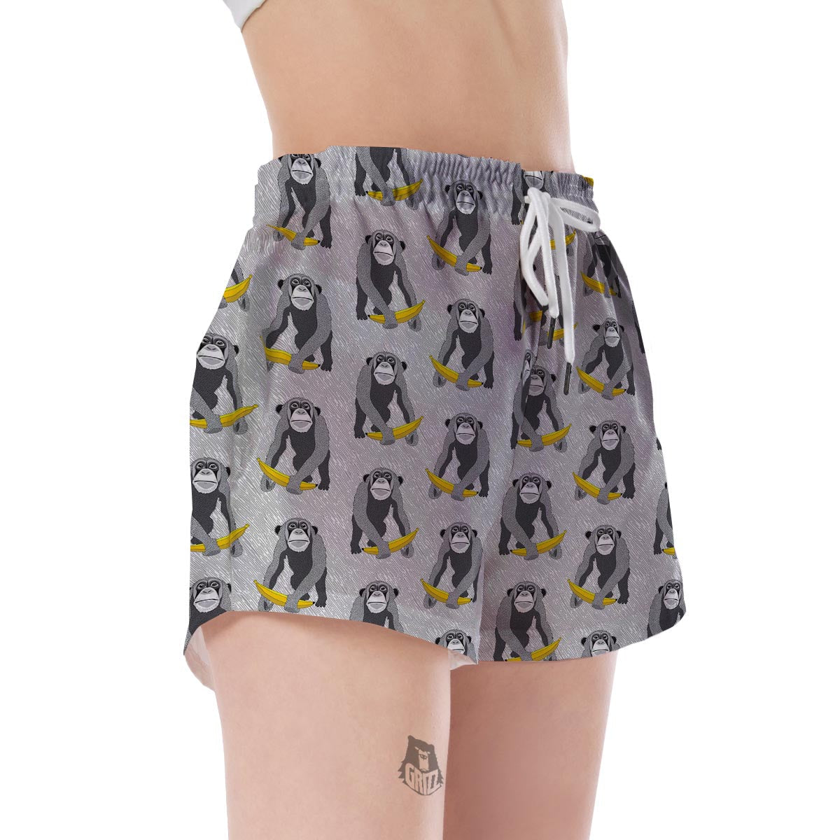 Chimp Monkey Banana Pattern Print Women's Shorts-grizzshop
