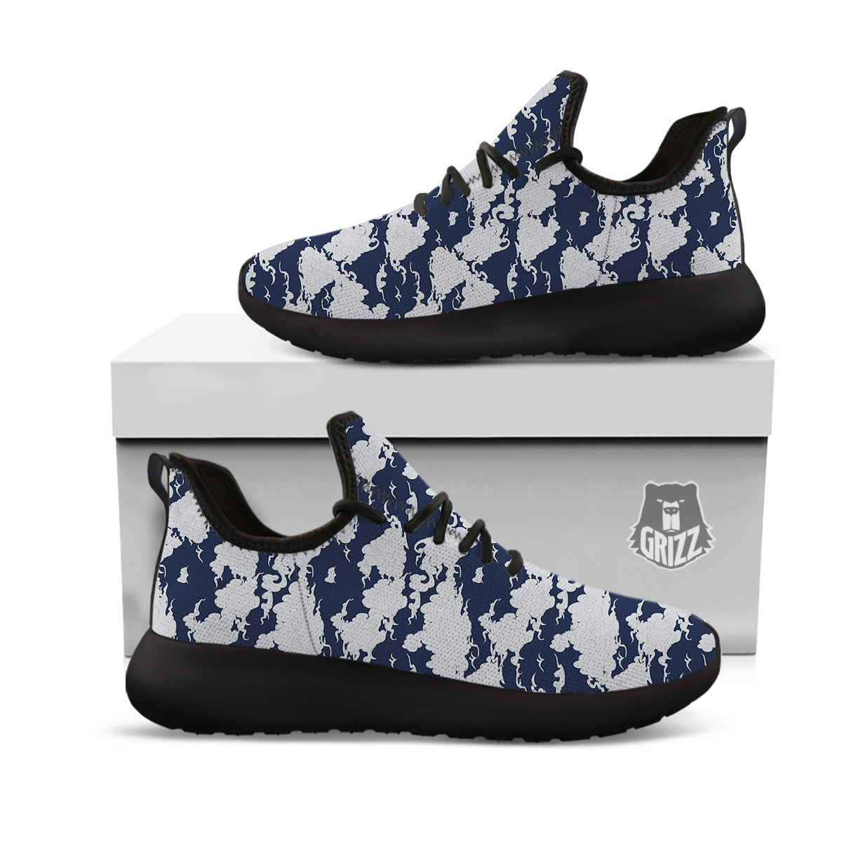 Chinese Cloud Print Pattern Black Athletic Shoes-grizzshop