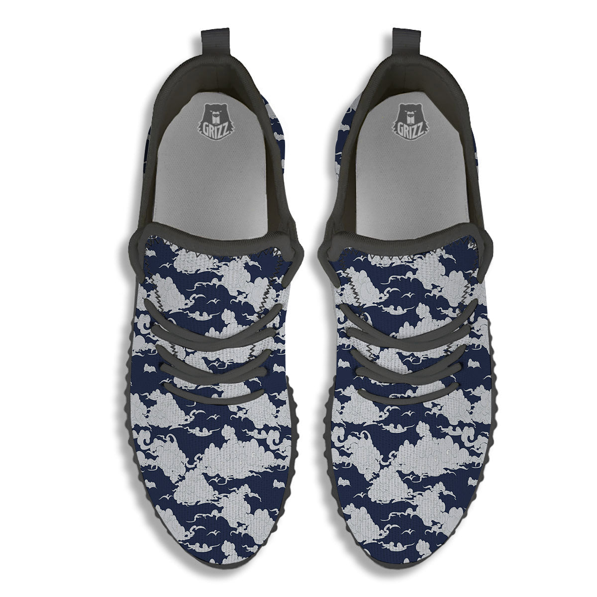 Chinese Cloud Print Pattern Black Walking Shoes-grizzshop