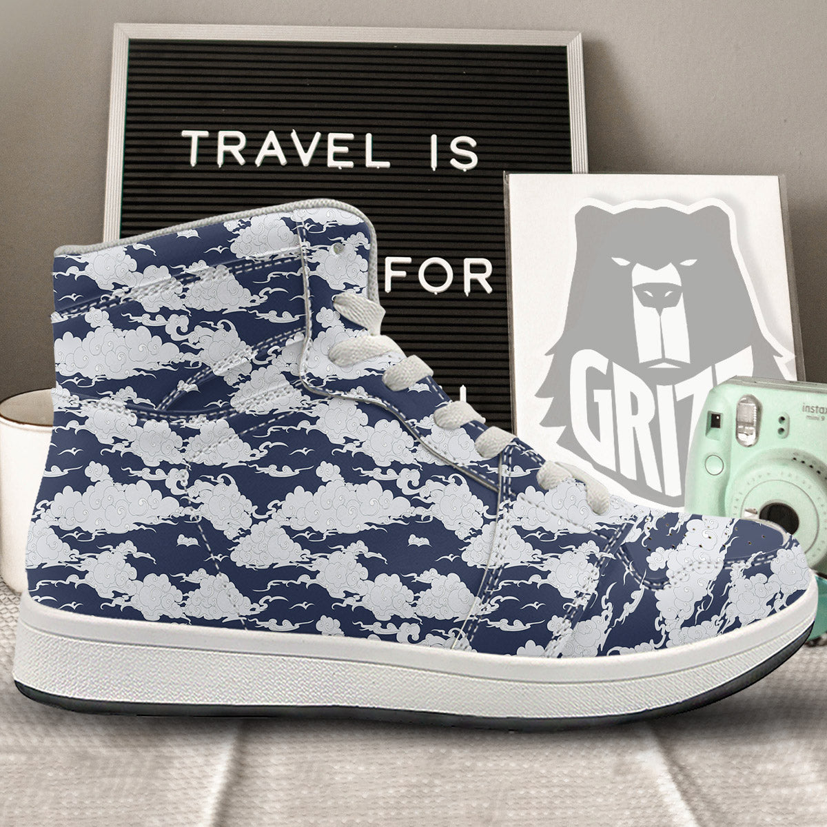 Chinese Cloud Print Pattern High Top Sneakers-grizzshop