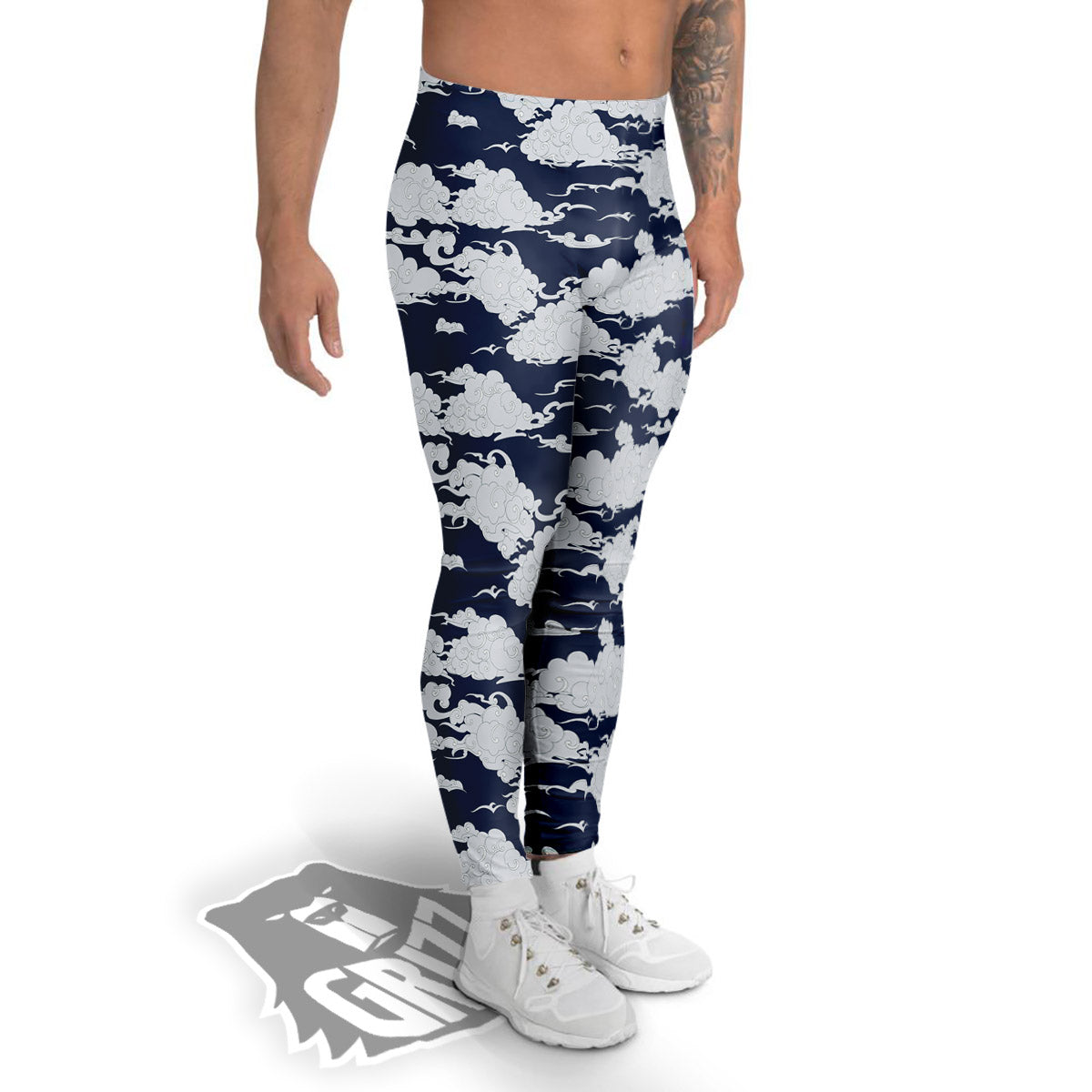 Chinese Cloud Print Pattern Men's Leggings-grizzshop