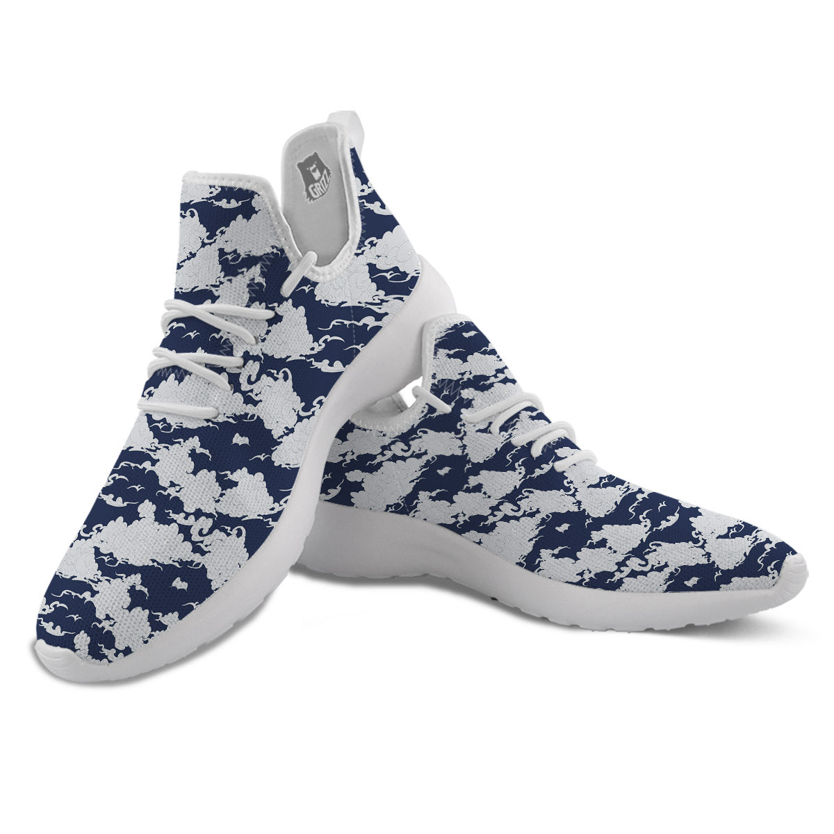 Chinese Cloud Print Pattern White Athletic Shoes-grizzshop