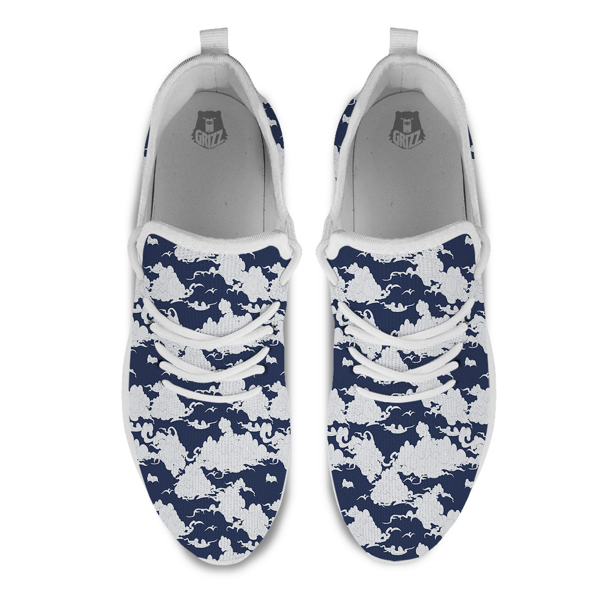 Chinese Cloud Print Pattern White Athletic Shoes-grizzshop