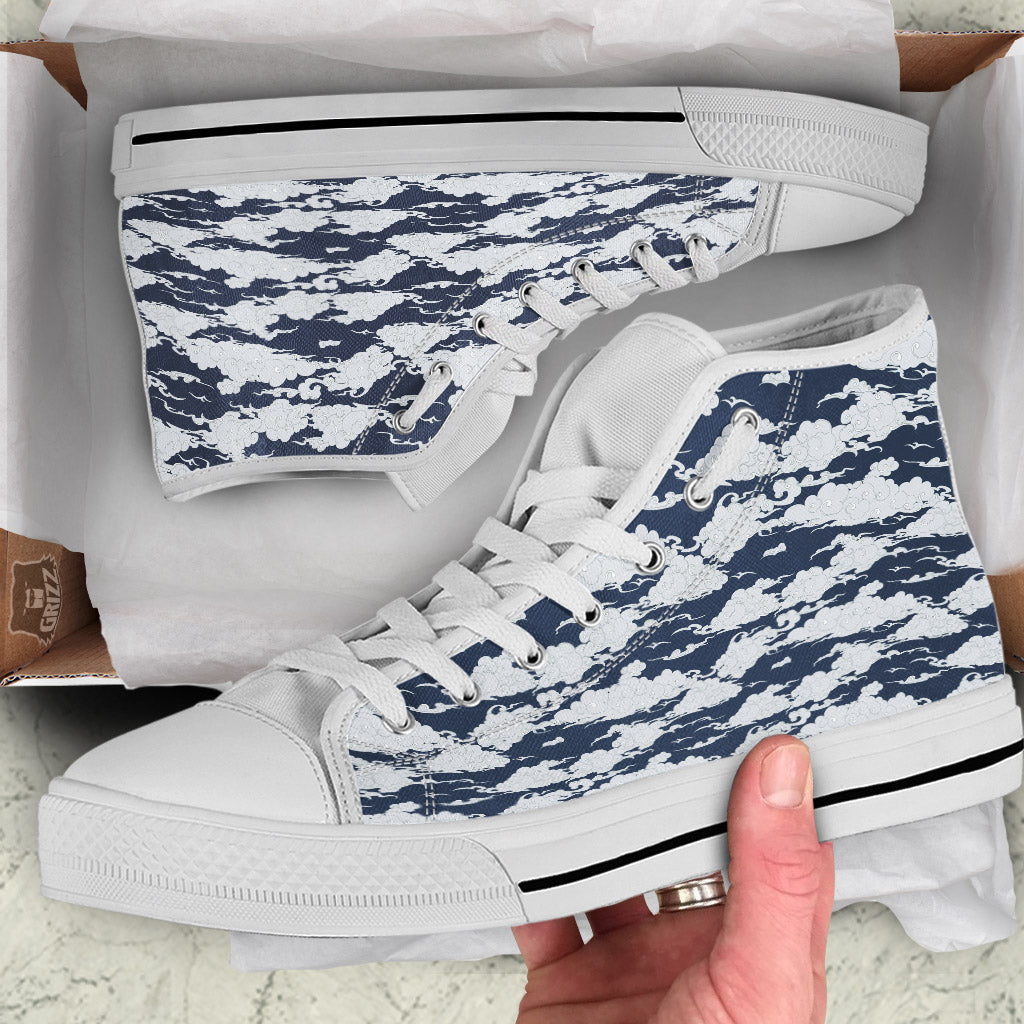 Chinese Cloud Print Pattern White High Top Shoes-grizzshop