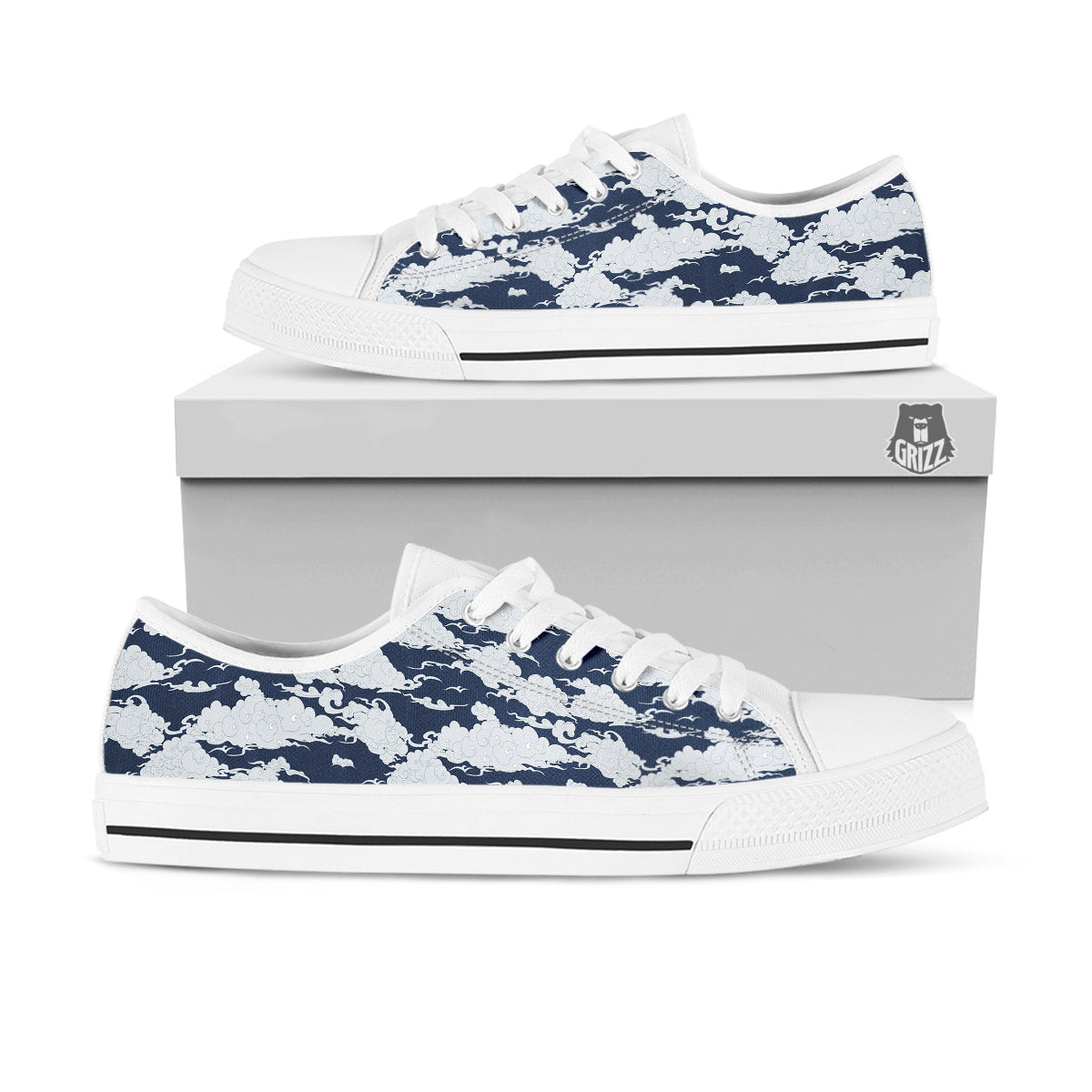Chinese Cloud Print Pattern White Low Top Shoes-grizzshop