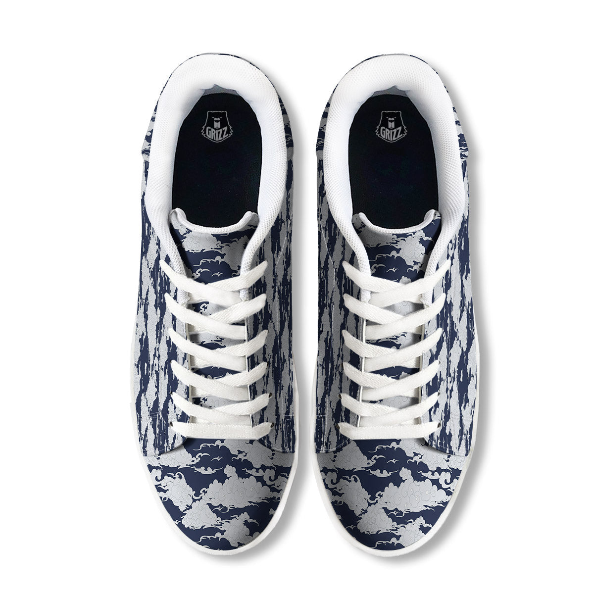 Chinese Cloud Print Pattern White Low Top Sneakers-grizzshop