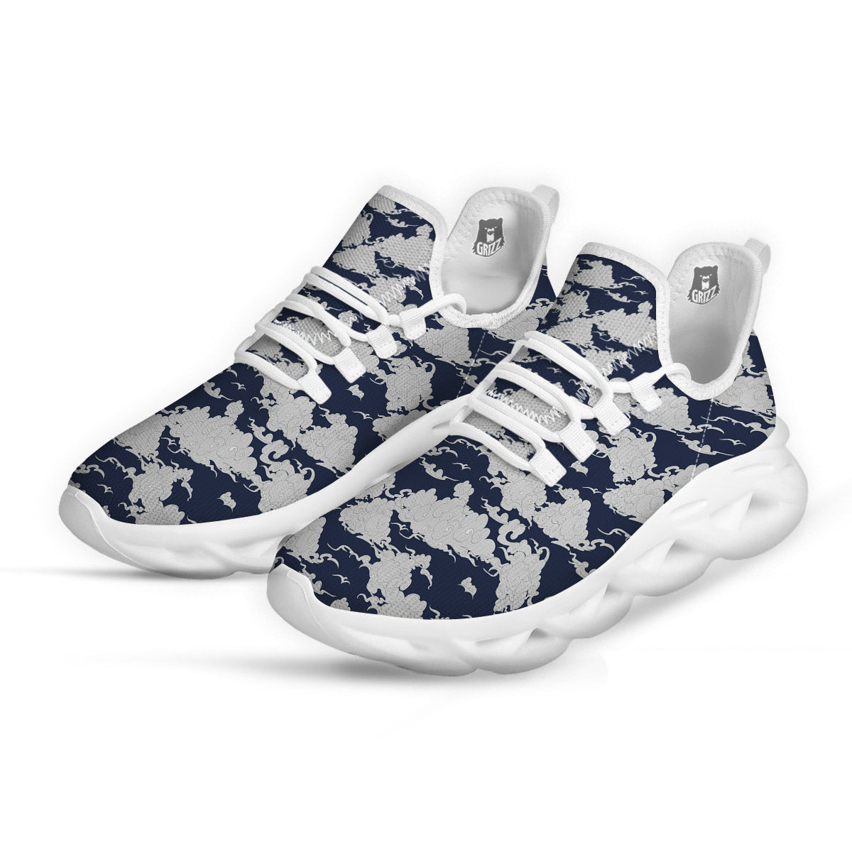 Chinese Cloud Print Pattern White Running Shoes-grizzshop