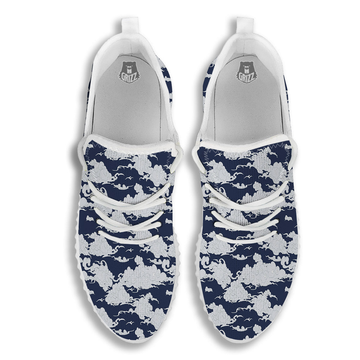 Chinese Cloud Print Pattern White Walking Shoes-grizzshop