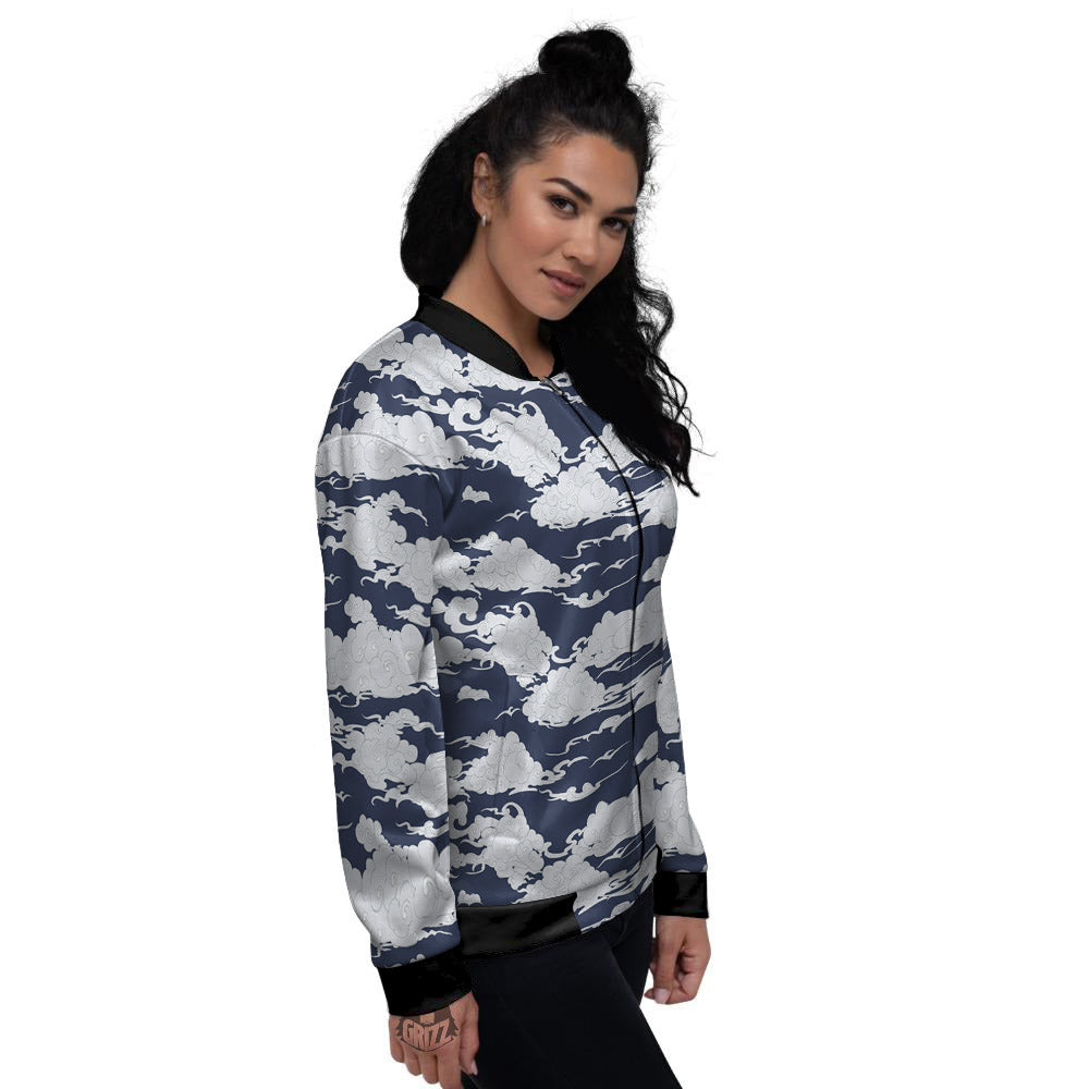 Chinese Cloud Print Pattern Women's Bomber Jacket-grizzshop