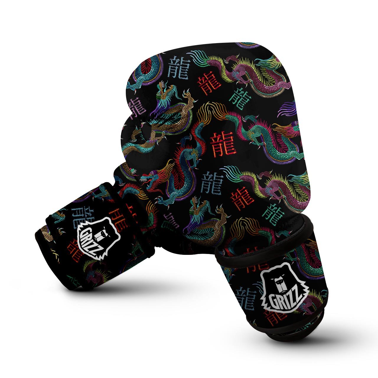 Chinese Dragon Character Print Boxing Gloves-grizzshop