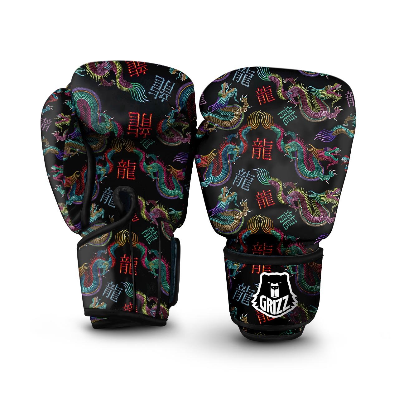 Chinese Dragon Character Print Boxing Gloves-grizzshop