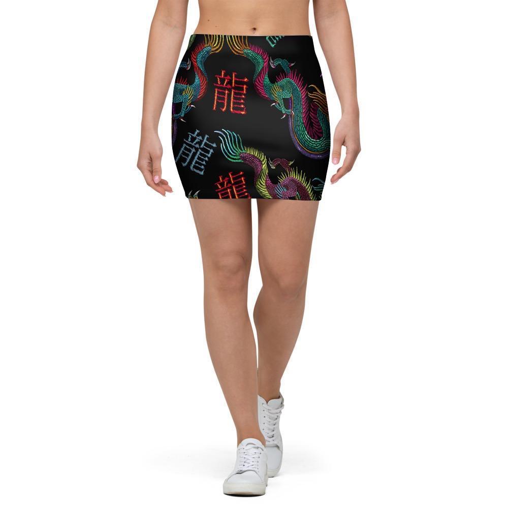 Chinese Dragon Character Print Mini Skirt-grizzshop