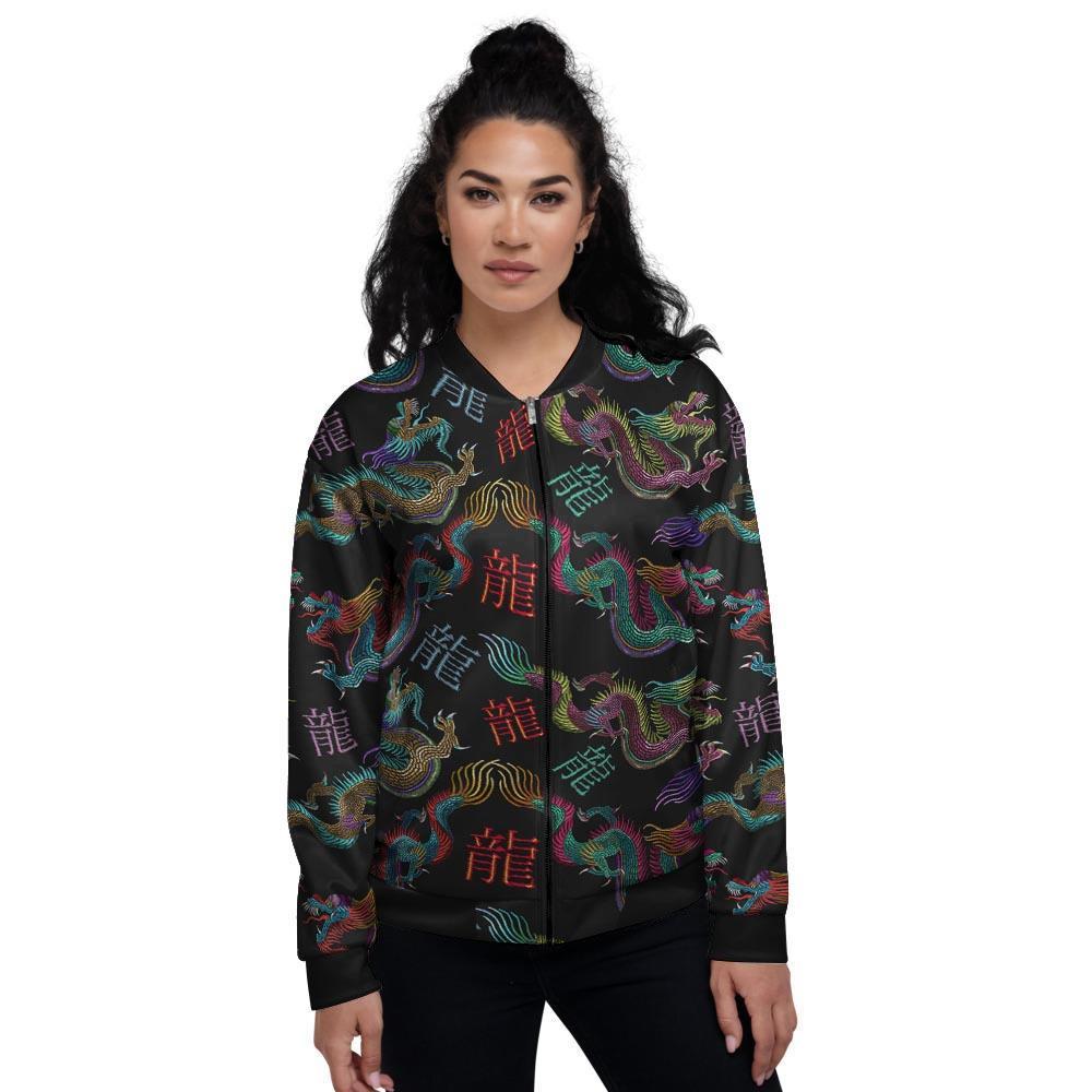 Chinese Dragon Character Print Women's Bomber Jacket-grizzshop