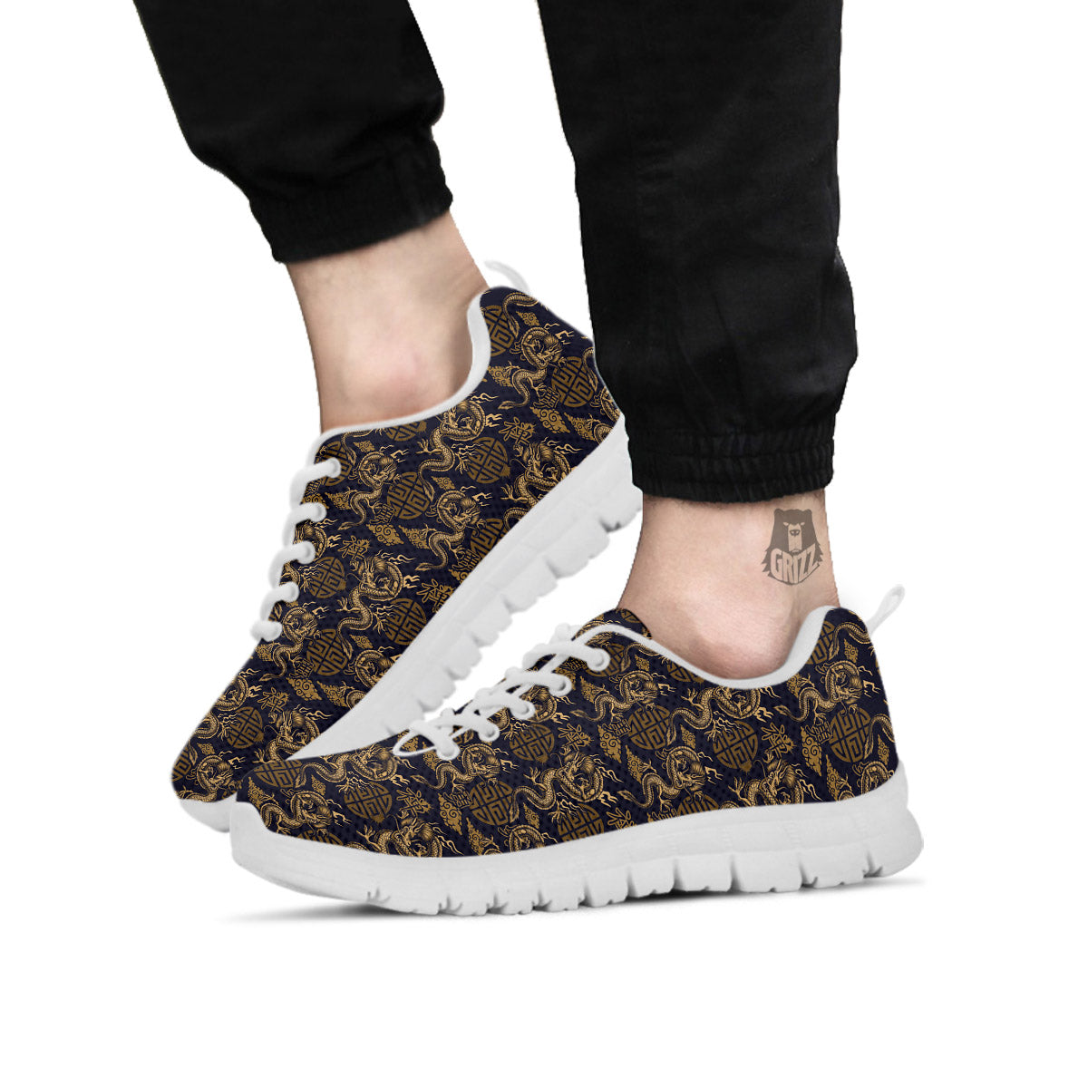 Chinese Dragon Print Pattern White Sneaker-grizzshop