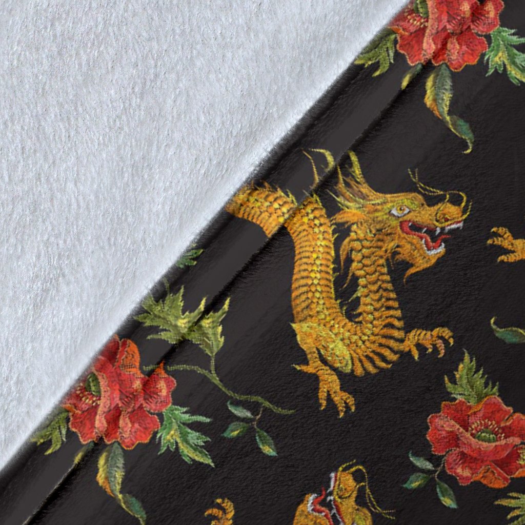 Chinese Dragon Rose Pattern Print Blanket-grizzshop