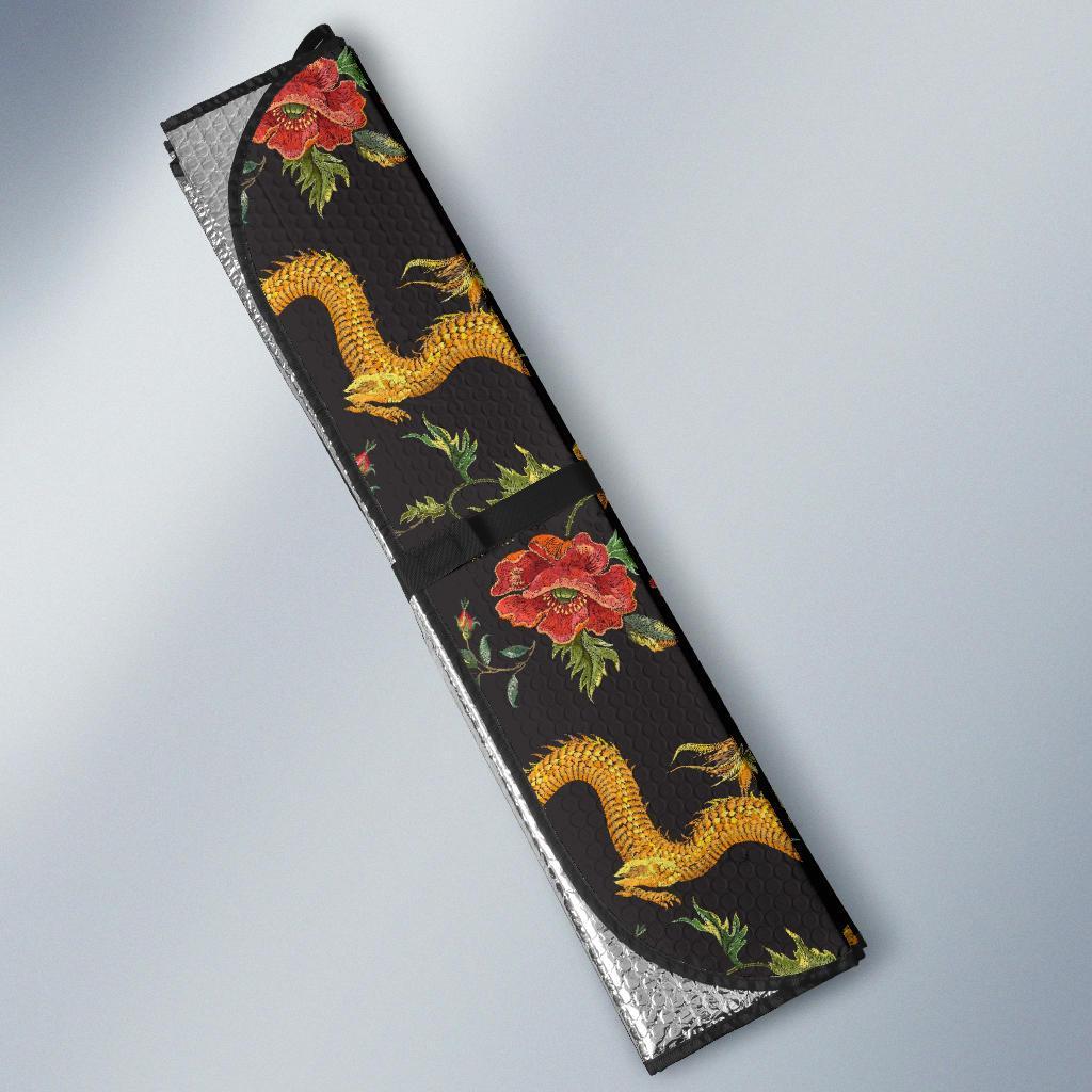 Chinese Dragon Rose Pattern Print Car Sun Shade-grizzshop