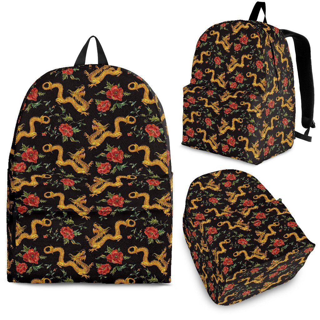Chinese Dragon Rose Pattern Print Premium Backpack-grizzshop